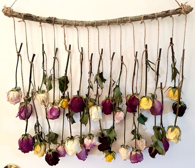 Dried Roses Wall Decor, Rustic Hanging Flowers - image3